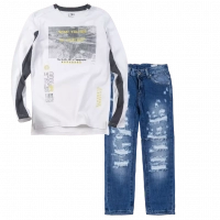 Παιδική μπλούζα Losan για αγόρια Map άσπρο καθημερινή εποχιακή άνετη επώνυμη ετών online (1) | Παιδικό παντελόνι Online για αγόρια Vogue μπλε καθημερινό άνετο κάζουαλ σκισμένο βόλτα ετών online (1) 
