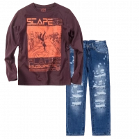 Παιδική μπλούζα Losan για αγόρια Scape μελιτζανί καθημερινή άνετη εποχιακή επώνυμη στάμπα ετών online (1) | Παιδικό παντελόνι Online για αγόρια Vogue μπλε καθημερινό άνετο κάζουαλ σκισμένο βόλτα ετών online (1) 