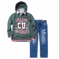 Παιδική μπλούζα New College για αγόρια University Πράσινο αγορίστικα ελληνικά φούτερ μοντέρνα ζεστά | Παιδικό παντελόνι Online για αγόρια Authentic μπλε καθημερινό άνετο βόλτα  σκισμένο τζιν ετών online (1) 