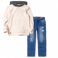 Παιδική μπλούζα Nukutavake για αγόρια Potential μπεζ καθημερινή άνετη ζεστή επώνυμη ετών online (1) | Παιδικό παντελόνι Online για αγόρια Authentic μπλε καθημερινό άνετο βόλτα  σκισμένο τζιν ετών online (1) 
