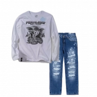 2 | Παιδικό παντελόνι Online για αγόρια Vogue μπλε καθημερινό άνετο κάζουαλ σκισμένο βόλτα ετών online (1) 