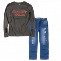 Παιδική μπλούζα Losan για αγόρια Hardest Climb ανθρακί καθημερινή άνετη  εποχιακή επώνυμη ετών online (1) | Παιδικό παντελόνι Online για αγόρια Authentic μπλε καθημερινό άνετο βόλτα  σκισμένο τζιν ετών online (1) 