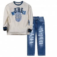 Παιδική μπλούζα Losan για αγόρια Real άσπρο καθημερινή άνετη σχολείο βόλτα επώνυμη ετών online (1) | Παιδικό παντελόνι Online για αγόρια Vogue μπλε καθημερινό άνετο κάζουαλ σκισμένο βόλτα ετών online (1) 