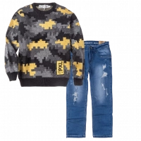 Παιδική μπλούζα New College για αγόρια PXL γκρι καθημερινή άνετη ζεστή πλεκτή βόλτα σχολείο ετών online (1) | Παιδικό παντελόνι Online για αγόρια Authentic μπλε καθημερινό άνετο βόλτα  σκισμένο τζιν ετών online (1) 