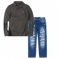 Παιδική μπλούζα Losan για αγόρια Take a Hike χακί καθημερινή άνετη κάζουαλ επώνυμη πόλο online (1) | Παιδικό παντελόνι Online για αγόρια Vogue μπλε καθημερινό άνετο κάζουαλ σκισμένο βόλτα ετών online (1) 