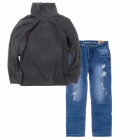 Παιδική μπλούζα ζιβάγκο unisex Simply Black μαύρο άνετο εκδηλώσεις σχολείο ετών online (1) | Παιδικό παντελόνι Online για αγόρια Authentic μπλε καθημερινό άνετο βόλτα  σκισμένο τζιν ετών online (1) 