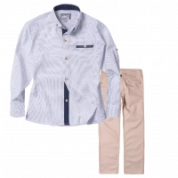 Παιδικό πουκάμισο για αγόρια Dot άσπρο 5-16 αγορίστικα καλά πουκάμισα γάμο βάφτιση εκκλησία ετών online | Παιδικό παντελόνι για αγόρια Genova 2 μπέζ καθημερινά αγορίστικα ελαστικά online (1) 
