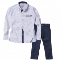 Παιδικό πουκάμισο για αγόρια Dot άσπρο 5-16 αγορίστικα καλά πουκάμισα γάμο βάφτιση εκκλησία ετών online | Παιδικό παντελόνι για αγόρια Sandy Kids μπλε αγορίστικα καλά παντελόνια μοντέρνα παιδικά ρούχα online ετών 
