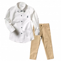 Παιδικό πουκάμισο για αγόρια Sandy Kids άσπρο αγορίστικα κοντομάνικο μακρυμάνικο μοντέρνα παιδικά ρούχα online χρονών online | Παιδικό παντελόνι για αγόρια Sandy Kids μπεζ online 