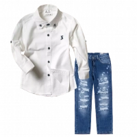 Παιδικό πουκάμισο για αγόρια Sandy Kids άσπρο αγορίστικα κοντομάνικο μακρυμάνικο μοντέρνα παιδικά ρούχα online χρονών online | Παιδικό παντελόνι Online για αγόρια Vogue μπλε καθημερινό άνετο κάζουαλ σκισμένο βόλτα ετών online (1) 