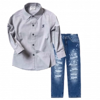 Παιδικό πουκάμισο Sandy Kids γκρι αγορίστικα κοντομάνικο μακριμάνικο μοντέρνα παιδικά ρούχα online χρονών πάνω | Παιδικό παντελόνι Online για αγόρια Vogue μπλε καθημερινό άνετο κάζουαλ σκισμένο βόλτα ετών online (1) 