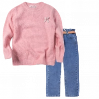 Παιδική μπλούζα ΕΒΙΤΑ για κορίτσια Grey Bow ροζ καθημερινή άνετη  ζεστή πλεκτή ετών online (1) | Παιδικό παντελόνι Εβίτα για κορίτσια τζιν μοντέρνο οικονομικό ελληνικό casual ετών online (1) 
