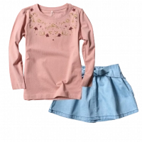 Παιδική μπλούζα Name it για κορίτσια Embroidery Σομόν κοριτσίστικη μακό εποχιακή με κέντημα μοντέρνα επώνυμη | Παιδική φούστα New college για κορίτσια τζιν Oslo τζιν φουστίτσες για κοριτσάκια ετών online 