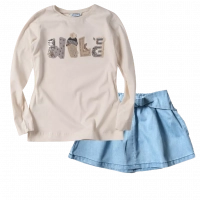 Παιδική μπλούζα Mayoral για κορίτσια Wild κρεμ λεπτές μπλούζες κοριτσίστικες μακρυμάνικες επώνυμες | Παιδική φούστα New college για κορίτσια τζιν Oslo τζιν φουστίτσες για κοριτσάκια ετών online 
