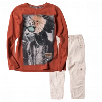 Παιδική μπλούζα Νame it για αγόρια Indian Tiger Πορτοκαλί αγορίστικη επώνυμη με στάμπα τίγρης ινδιάνος εποχιακή | Παιδικό παντελόνι για αγόρια Art μπεζ μοντέρνα άνετα καλοκαιρινά παντελόνια για αγόρια ετών Online 