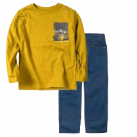 Παιδική μπλούζα Mayoral για αγόρια GoodDays ahead μουσταρδί λεπτές μπλούζες αγορίστικες μακρυμάνικες επώνυμες | Παιδικό παντελόνι για αγόρια Genova2 μπλέ σκούρο 2 (1) 