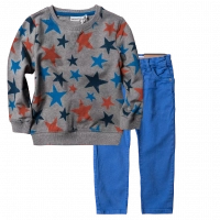 Παιδική μπλούζα Name it για αγόρια Stars Γκρι αγορίσιτκη επώνυμη φούτερ ζεστή μοντέρνα | Παιδικό παντελόνι Minoti για αγόρια Twill μπλε επώνυμα παιδικά ρούχα οnline παντελόνια αγορίστικα ετών 
