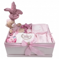 Δώρα για νεογέννητα μωροτούρτα για κορίτσια Little wreath ροζ δώρα μαιευτηρίου βρεφικά οικονομικά online (1)