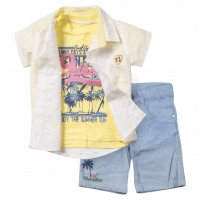 Παιδικό σετ για αγόρια summer sun fun κίτρινο καλοκαιρινά σετ casual με πουκάμισο βερμούδα αγοράκια ετών online