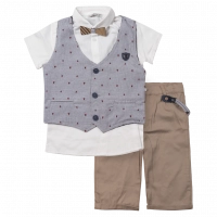 Παιδικό σετ Hashtag με γιλέκο για αγόρια triangle καλοκαιρινά σετ αγορίστικα με βερμούδα πουκάμισο παπιγιόν αμπιγέ ετών online
