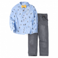 Παιδικό σετ με πουκάμισο για αγόρια Juncos μπλε αμπιγέ σετάκια με παπιγιόν για γάμους βαφτίσεις Online ετών