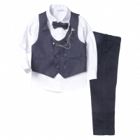 Παιδικό σετ με γιλέκο για αγόρια Mayaguez blue black αμπιγέ σετάκια με πουκάμισο για γάμους βαφτίσεις Online ετών