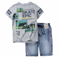 Παιδικό σετ Hashtag για αγόρια Skate days γκρι μοντέρνο καλοκαιρινό με τζιν βερμούδα αγορίστικο ελληνικό ετών online (1)