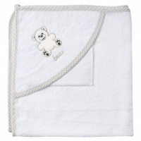 Βρεφική μπουρνουζοπετσέτα για αγόρια bear άσπρο μπεζ βαμβακερές παιδικές πετσέτες με γάντι μπάνιο