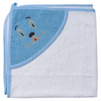 Βρεφική μπουρνουζοπετσέτα για αγόρια Happy άσπρο γαλάζιο βαμβακερές παιδικές πετσέτες με γάντι μπάνιο