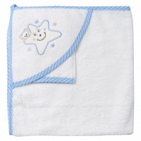 Βρεφική μπουρνουζοπετσέτα για αγόρια star άσπρο γαλάζιο βαμβακερές παιδικές πετσέτες με γάντι μπάνιο