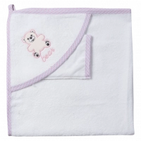 Βρεφική μπουρνουζοπετσέτα για κορίτσια Bear άσπρο ροζ βαμβακερές παιδικές πετσέτες με γάντι μπάνιο