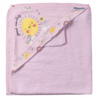 Βρεφική μπουρνουζοπετσέτα για κορίτσια good morning ροζ βαμβακερές παιδικές πετσέτες με γάντι μπάνιο