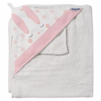 Βρεφική μπουρνουζοπετσέτα για κορίτσια bunny άσπρο σομόν βαμβακερές παιδικές πετσέτες με γάντι μπάνιο