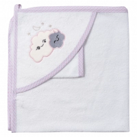 Βρεφική μπουρνουζοπετσέτα για κορίτσια cloud άσπρο ροζ βαμβακερές παιδικές πετσέτες με γάντι μπάνιο