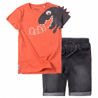 Παιδική μπλούζα Losan για αγόρια dino roar πορτοκαλί t-shirt αγορίστικα καλοκαιρινά κοντομάνικα μακό ετών | Παιδική βερμούδα τζιν Losan για αγόρια summer kids μαύρο μοντέρνες βερμούδες καλοκαιρινές jean ετών 