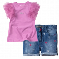 Παιδική μπλούζα Guess για κορίτσια Fair ροζ καλοκαιρινές επώνυμες ετών casual online | Παιδικό σορτς GUESS για κορίτσια Hearts Τζιν κοριτσίστικα μοντέρνα καλοκαιρινά σορτσάκια επώνυμα 