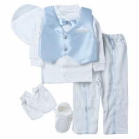 Βρεφικό σετ για νεογέννητα αγόρια Silver Stripes Σιέλ αγορίστικο μπλούζα γιλέκο παπούτσια online (1)