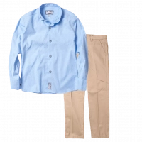 Παιδικό πουκάμισο για αγόρια Gloster σιέλ καλό επίσημο εκδηλώσεις online | Παιδικό παντελόνι Mayoral για αγόρια sampler μπεζ υφασμάτινα παντελόνια καλά αγορίστικα επώνυμα ετών 