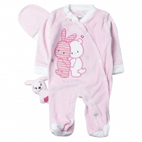 Βρεφικό φορμάκι Εβίτα για κορίτσια Rabbits ροζ νεογέννητα μαιευτήριο βελούδινο βαμβακερό χειμωνιάτικο μηνών online (1)