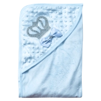 Βρεφική κουβέρτα Online για αγόρια BluePrinceOn γαλάζιο 85x82Eκ πριγκιπικά με κορώνα πικέ βελόυδινη απαλή μηνών online (3)