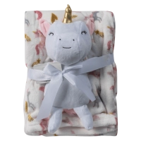 Βρεφική κουβέρτα Serafino για κορίτσια Unicorn άσπρο 70x100 ζεστή απαλή με αρκουδάκι για το καρότσι μηνών Online (4)