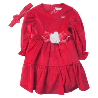 Βρεφικό φόρεμα Εβίτα για κορίτσια OnlyRed κόκκινο βελούδινο μοντέρνα οικονομικά ελληνικά μηνών online (1)
