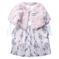 Βρεφικό φόρεμα Εβίτα για κορίτσια  Titto ροζ μοντέρνο κοριτσίστικο με γουνάκι και τούλι μηνών online (2)