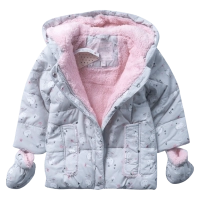 Βρεφικό μπουφάν Εβίτα για κορίτσια romantic winter γκρι χειμωνιάτικα μπουφαν με γούνα για κοριτσάκια με γάντια κουκούλα