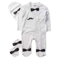 Βρεφικό φορμάκι για αγόρια Mr mustache άσπρο για μωράκια κορμάκια με στρας μουστάκι μηνών