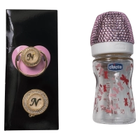 Σετ μπιμπερό πιπίλα Chicco για κορίτσια με στρας  Ν  ροζ δωρο για νεογγενητο με στρας πριγκιπικο online (1)