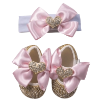 Bρεφικό σετ δωρου παπούτσια και κορδέλα για κορίτσια PinkHearts ροζ 