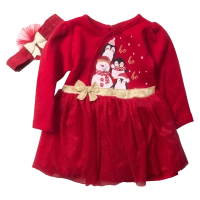 Βρεφικό χριστουγεννιάτικο φόρεμα Snow Pinguin για κορίτσια κόκκινο τούλι γιορτινό κορδέλα φανταχτερό μηνών online (1)