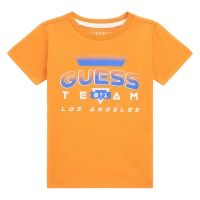 Παιδική μπλούζα GUESS για αγόρια Team 81 πορτοκαλί επώνυμη καλοκαιρινή βαμβακερή καθημερινή άνετη ετών online (2)