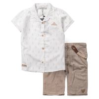 Παιδικό σετ Hashtag για αγόρια Leaf μπεζ με πουκάμισο με παντελονάκι αγορίστικα online (1)